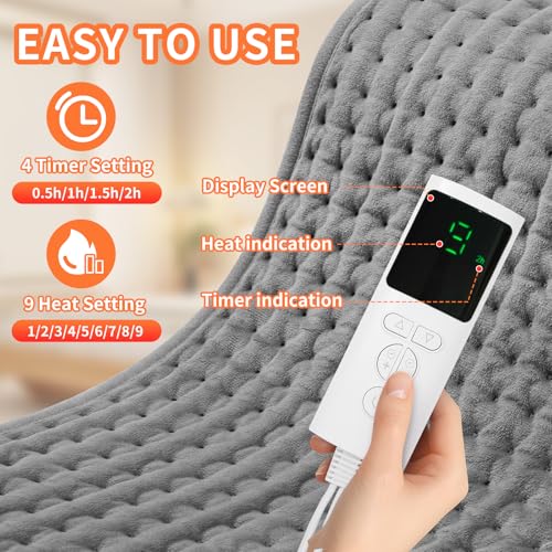 SKY-TOUCH Electric Heating Pad - Back, Neck, Shoulder & Belly Relief (9 Temp Levels, Machine Washable)