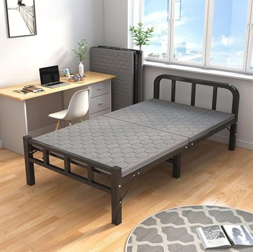 Wemart Twin Size Folding Bed with Mattress - Portable Roll Away Guest Bed (Black)