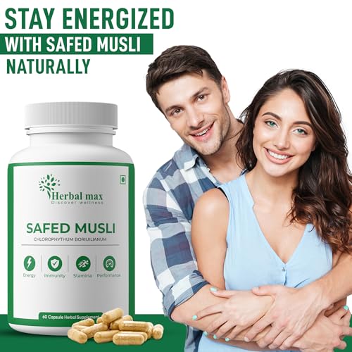 Herbal Max Safed Musli Capsules - Boost Energy, Stamina & Immunity Naturally, 800mg 60 Caps