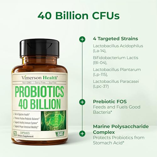 Probiotics 40 Billion CFU Supplement - Improves Digestive, Urinary and Immune Health - Gluten Free