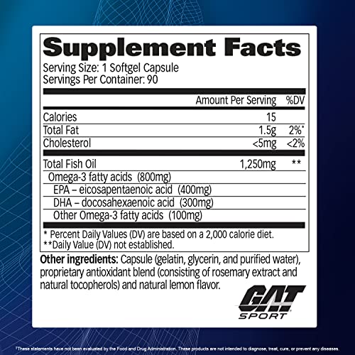GAT Sport Omega-3 Fish Oil, Lemon Flavor, 90 Softgels