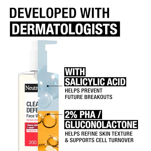 Neutrogena Clear & Defend+ Face Wash - Purifying Facial Wash for Acne-Prone Skin with Salicylic Acid and AHA/PHA - 200ml
