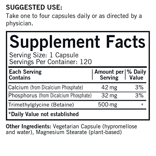 Kirkman Labs TMG Trimethylglycine 500mg - Methylation & Heart Health Aid, 120 Capsules