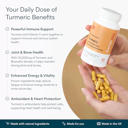 BetterVits Turmeric Complex - 10,000mg Extract with Black Pepper & Boswellia Serrata - Joint Health & Anti-Inflammatory Support