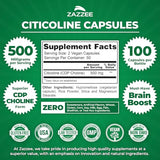 Zazzee Extra Strength Citicoline (500 mg) - 100 Vegan Capsules for Cognitive Support