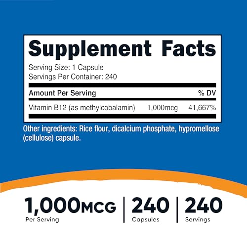 Nutricost Vitamin B12 (Methylcobalamin) 1000mcg - 240 Capsules - Vegetarian, Non-GMO & Gluten Free