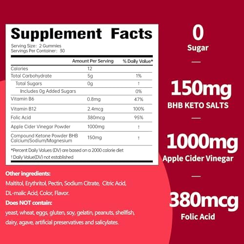 Keto ACV Gummies Advanced Weight Loss- Sugar Free 1000mg Apple Cider Vinegar Gummies for Women & Men, Vegan Keto Apple Cider Vinegar Supplement for Adult