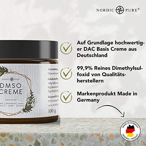 Nordic Pure DMSO 99.9% Cream Pharmacy Grade Topical Solution for Pain Relief