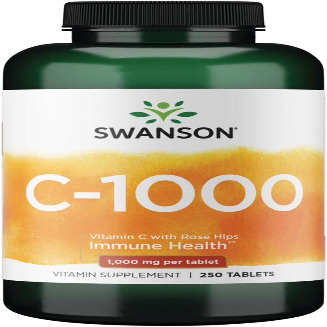 Swanson Vitamin C 1000mg,with Rose Hips, Immune Health, Support Skin Cardiovascular Health with Antioxidant Supplement,250 Tablets
