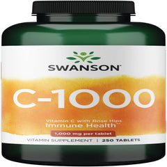 Swanson Vitamin C 1000mg,with Rose Hips, Immune Health, Support Skin Cardiovascular Health with Antioxidant Supplement,250 Tablets