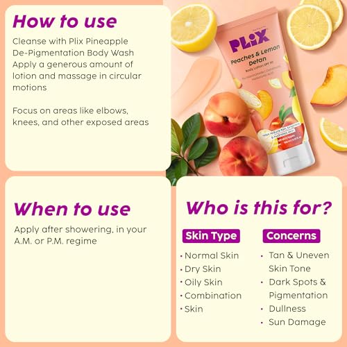 PLIX THE PLANT FIX Peaches & Lemon Body Lotion with 5% Niacinamide for Tan Reduction