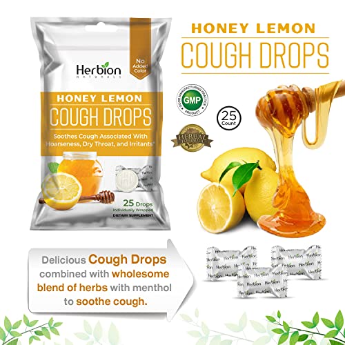Herbion Naturals Honey Lemon Cough Drops - Soothing Relief - 25 Count