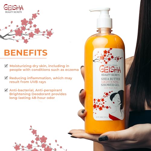 Geisha Kojic Acid Skin Brightening Body Wash - 33 oz - Even Out Skin Tone with Coconut Oil & Shea Butter
