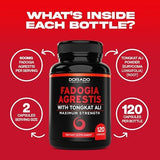 Fadogia Agrestis and Tongkat Ali Supplement Performance Blend - (120 Capsules) - [Maximum Strength] - Strength, Drive, Athletic Performance & Muscle Mass - Gluten Free, Non-GMO, Vegan Capsules