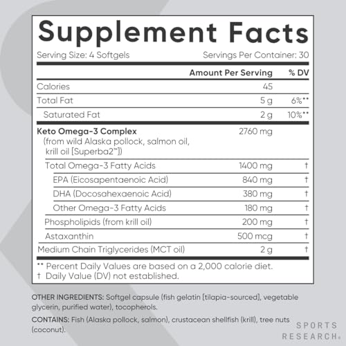 Sports Research Keto Omega-3 Salmon Oil + MCT Oil 120 Softgels