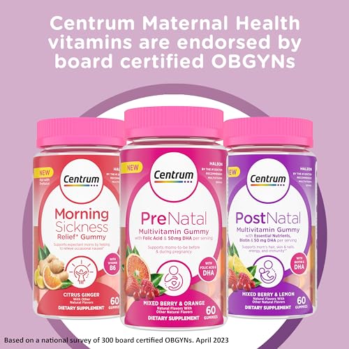 Centrum Prenatal Multivitamin Gummies with DHA and Folic Acid, Mixed Berry Orange, 60 Gummies