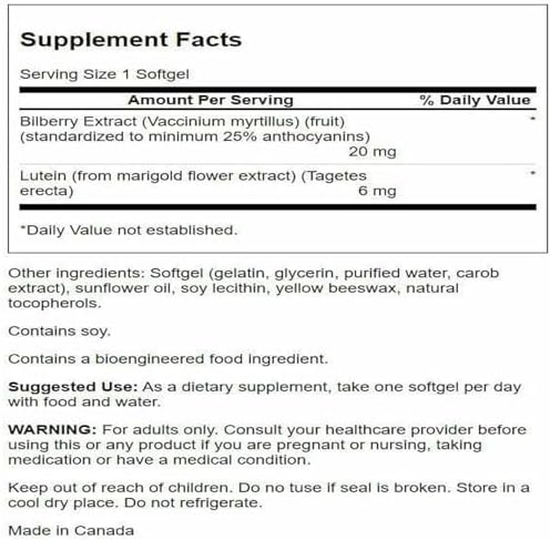 Swanson Lutein & Bilberry: Eye Health Support (60 Softgels)
