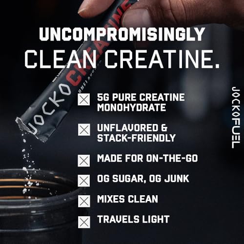 Jocko Fuel Creatine Monohydrate Stick Packs – 30 Servings Unflavored for Athletic Performance & Muscle Health