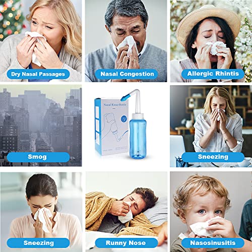 Neti Pot Sinus Rinse Bottle & Nasal Wash Kit - BPA-Free 300ML with 40 Salt Packets