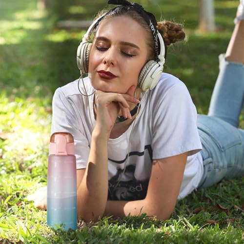 32oz Leak-Proof Sports Water Bottle with Time Marker & Straw - BPA-Free Hydration Bottle for Fitness & Outdoors