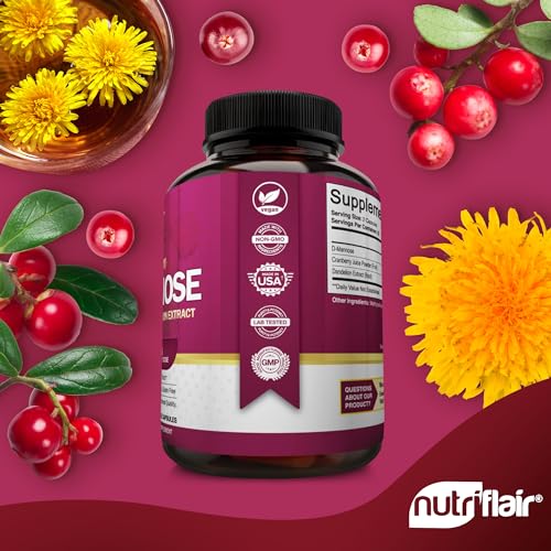 NutriFlair D-Mannose 1200mg - 120 Capsules with Cranberry & Dandelion Extract for Urinary Tract Health & UTI Support