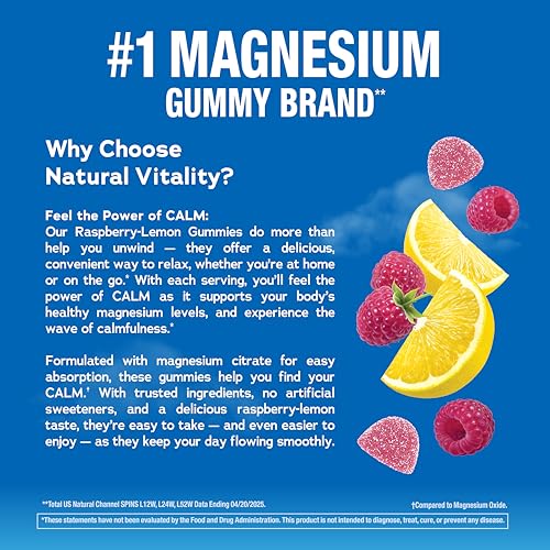 Natural Vitality Raspberry-Lemon Anti-Stress Gummies – 120 Count for Calm & Mood Support