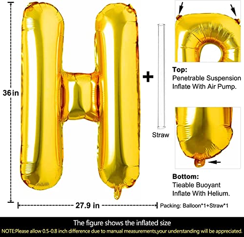 Goldedge Large Gold Letter H Foil Balloon - 32 Inch