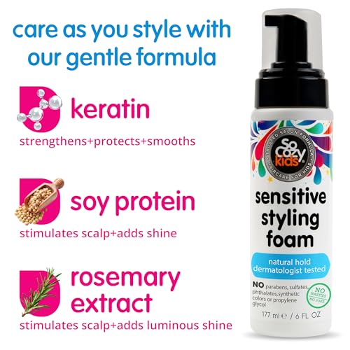 SoCozy Kids Sensitive Styling Foam - Gentle Natural Hold Styler for Straight or Curly Hair