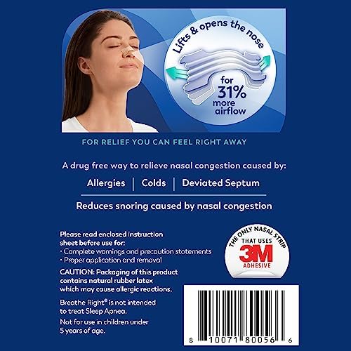 Breathe Right Extra Clear Drug-Free Nasal Strips (44 Count) for Congestion Relief & Better Sleep