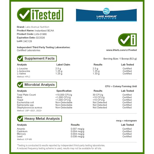 California Gold Nutrition Instantized BCAA Powder, Unflavored, 2 lb (907 g)