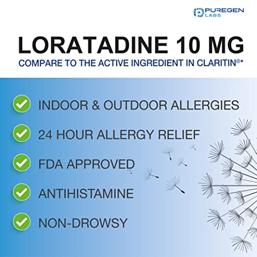 Puregen Labs Allergy Relief Loratadine 10mg 300 Tablets - 24 Hour Non-Drowsy Antihistamine