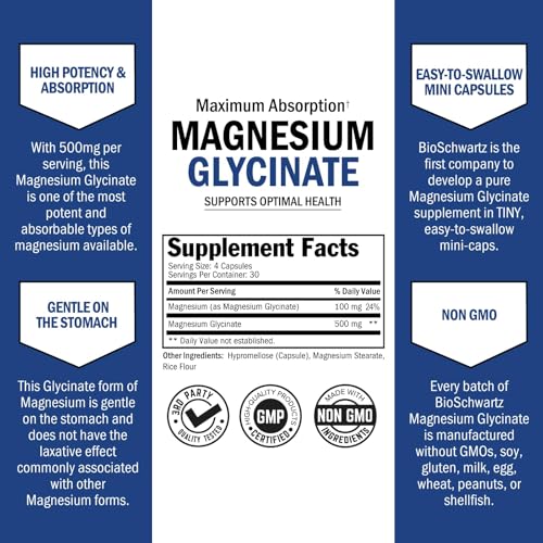 BioSchwartz Maximum Absorption Magnesium Glycinate 500mg - 120 Mini Capsules