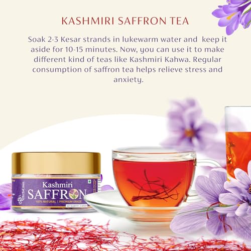 Herbal Max Premium Kashmiri Mongra Saffron - A+++ Grade Pure Kesar for Cooking, Beauty & Wellness, 0.5g