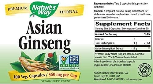 Nature's Way Asian Ginseng - 560 mg, 100 Veggie Caps for Energy & Mental Clarity