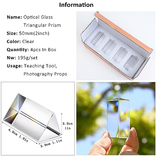 NALACAL Optical Glass Prisms Set - 4pcs Crystal Triangular Prisms for Rainbow Light Experiments & Decor