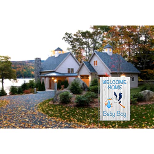 NISEVAN Welcome Home Baby Boy Garden Flag (Blue Stork, 12.5x18 Inch)
