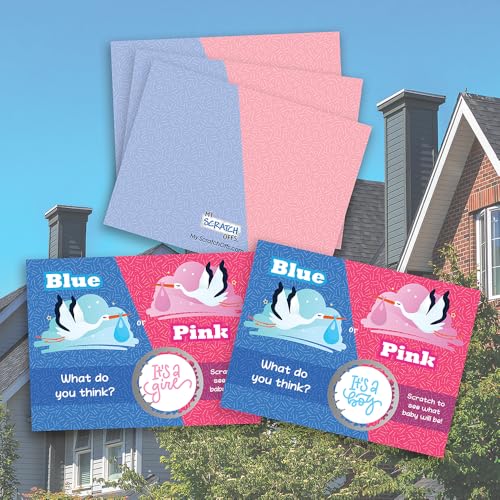 25 Pack Gender Reveal Scratch Off Cards - "It's a Boy/Girl Stork" Lottery Tickets