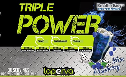 Laperva Triple Power Pre-Workout - Explosive Energy & Muscle Growth (Blue Raspberry, 30 Servings)