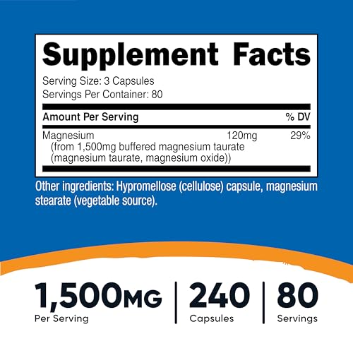 Nutricost Magnesium Taurate 1,500mg - 240 Capsules (80 Servings) - High Potency Vegan Formula