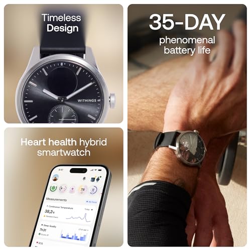 WITHINGS ScanWatch 2 Hybrid Smart Watch - Heart Rate, Sleep & Fitness Tracking with 30-Day Battery