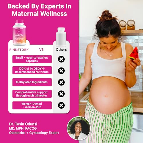 Pink Stork Total Prenatal Vitamins with DHA, Folate, Iron, Choline & B12 (60 Capsules)