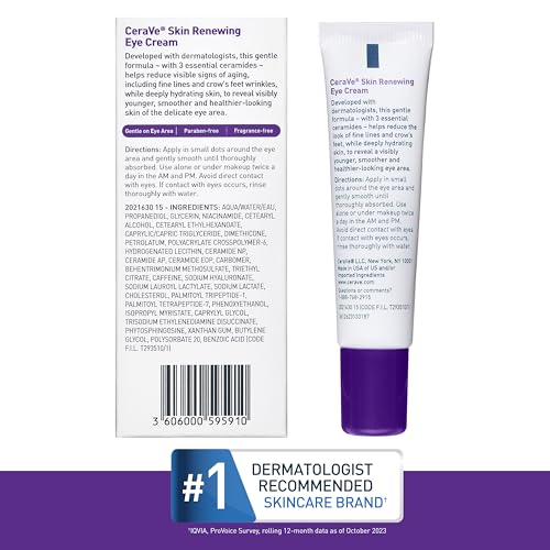 CeraVe Renewing Eye Cream for Wrinkles - Anti-Aging Peptides & Caffeine, Paraben Free
