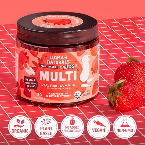 Whole Fruit Gummy Vitamins for Kids - No Added Sugar, Vegan, Plant-Based Multivitamin, 60 Bites, Strawberry