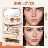 Full Coverage Concealer & Contour Palette - 3 Colors Cream Contour, Highlighter & Bronzer Makeup Kit