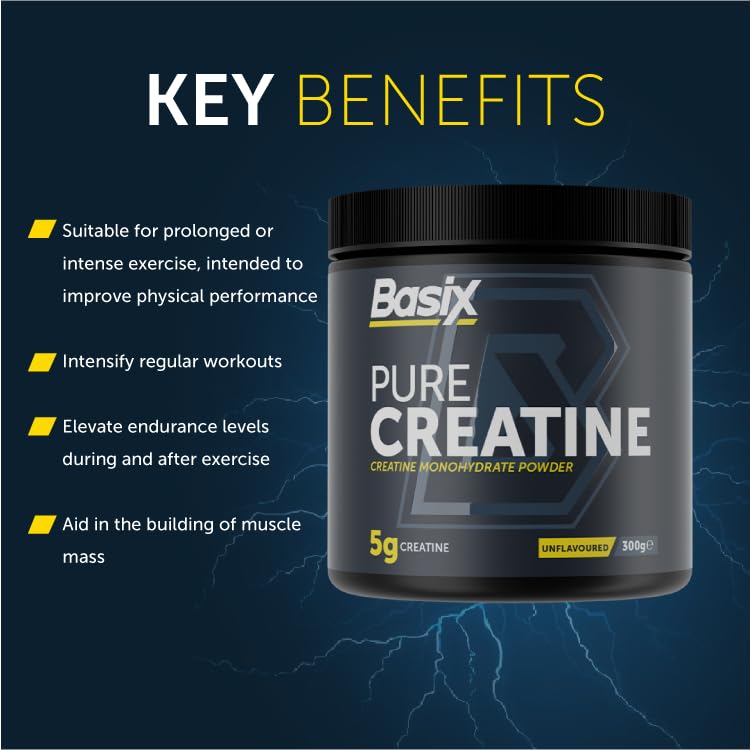 Basix Pure Creatine Monohydrate Powder - 300g | Unflavored | Muscle Strength & Recovery