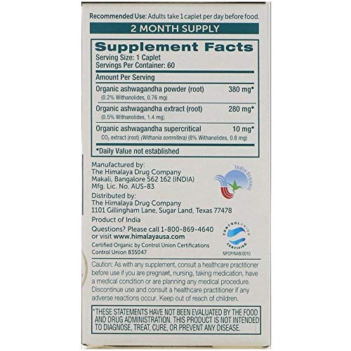 Himalaya Ashwagandha - Releases Stress, Boosts Energy, 60 Caplets Support Vibrant Living