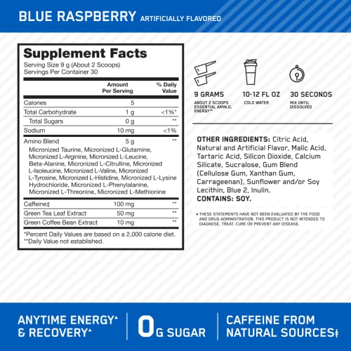 Optimum Nutrition Amino Energy Pre Workout - Blue Raspberry, 270g, 30 Servings