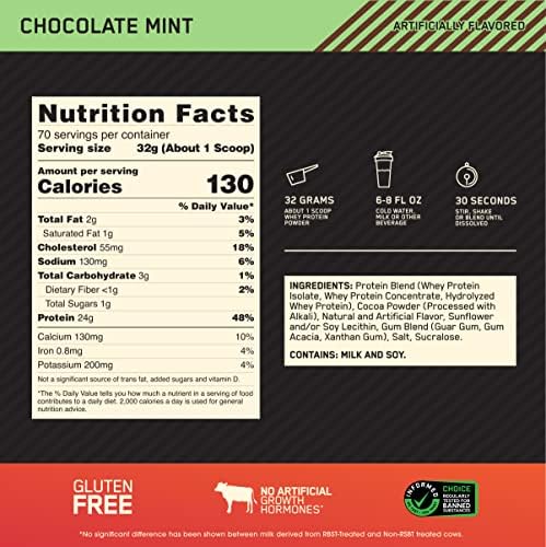 Optimum Nutrition, Gold Standard® 100% Whey, Chocolate Mint, 4.94 lb (2.24 kg)