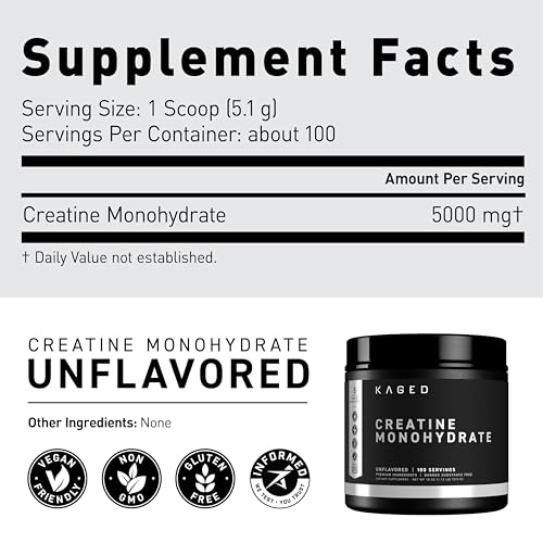 Kaged Creatine Monohydrate Micronized Powder – 100 Servings Unflavored for Muscle Recovery & Growth