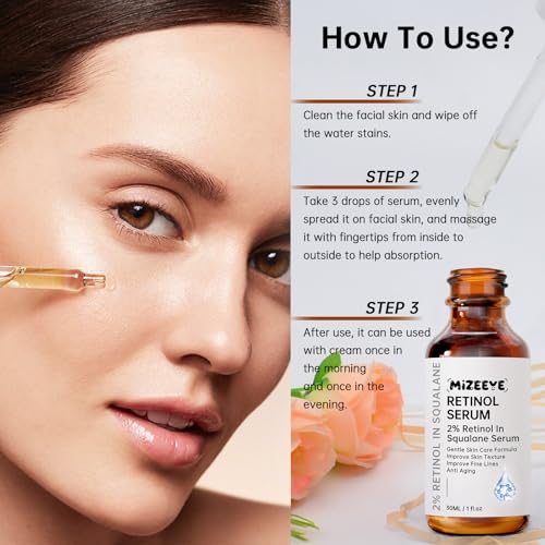 MIZEEYE Retinol 1% in Squalane Serum - Moisturizing Retinol Face Serum for Fine Lines & Acne - 30ML